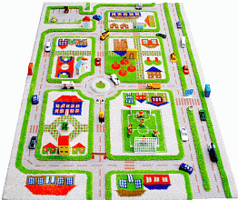 Детский развивающий игровой рельефный 3D ковер с дорогами Городской Траффик арт.160Х230 зеленый