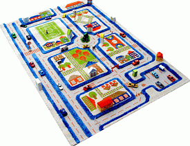 Детский развивающий игровой рельефный 3D ковер с дорогами Городской Траффик арт.134Х180 синий