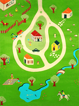 Детский развивающий игровой рельефный 3D ковер Домики в деревне бирюзовый