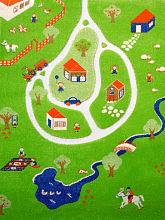 Детский развивающий игровой рельефный 3D ковер Домики в деревне синий